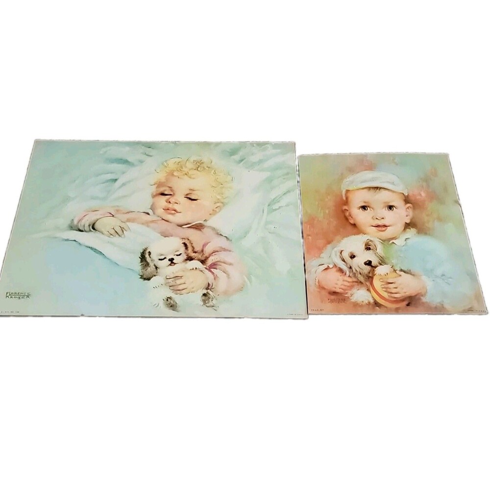 Florence Kroger Sweet Dreams Vintage Signed Lithograph Baby Dog 11x14 Lot